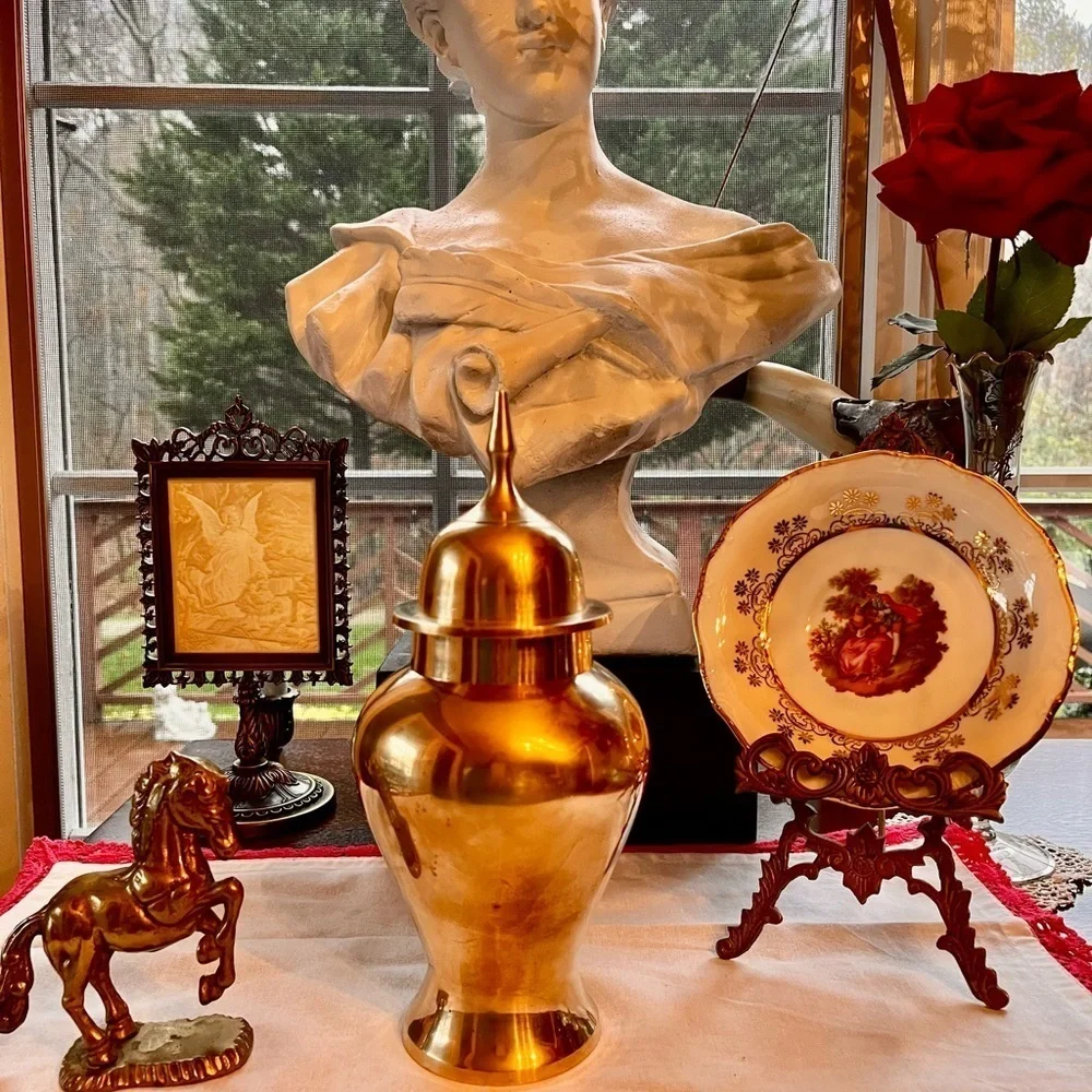 Vintage Brass Urn, Brass Vase, Ginger Jar